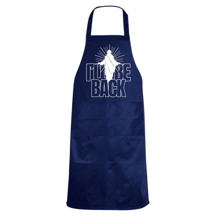 Grembiule ristorante da cucina con stampa "I'LL BE BACK', idea regalo per le festivita' Pasquali
