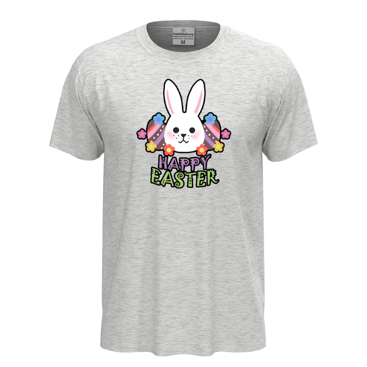 T-shirt maglia unisex Pasqua coniglio "HAPPY EASTER", regalo divertente festività Pasquali primavera