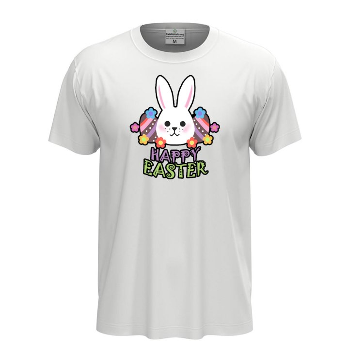 T-shirt maglia unisex Pasqua coniglio "HAPPY EASTER", regalo divertente festività Pasquali primavera