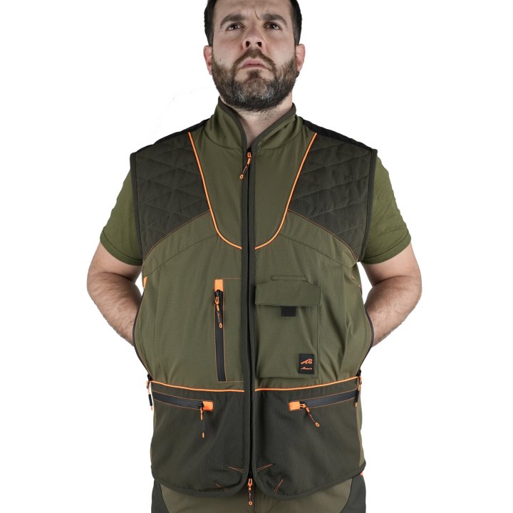 Gilet da caccia Ergonomico idrorepellente con carniere posteriore