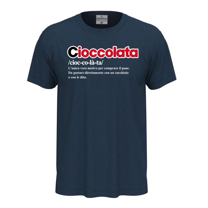 T-shirt maglia unisex a manica corta con stampa "DEFINIZIONE CIOCCOLATA", idea regalo fiera cioccolato