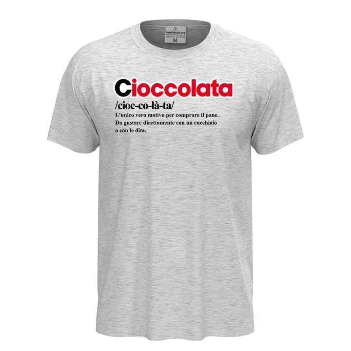 T-shirt maglia unisex a manica corta con stampa "DEFINIZIONE CIOCCOLATA", idea regalo fiera cioccolato