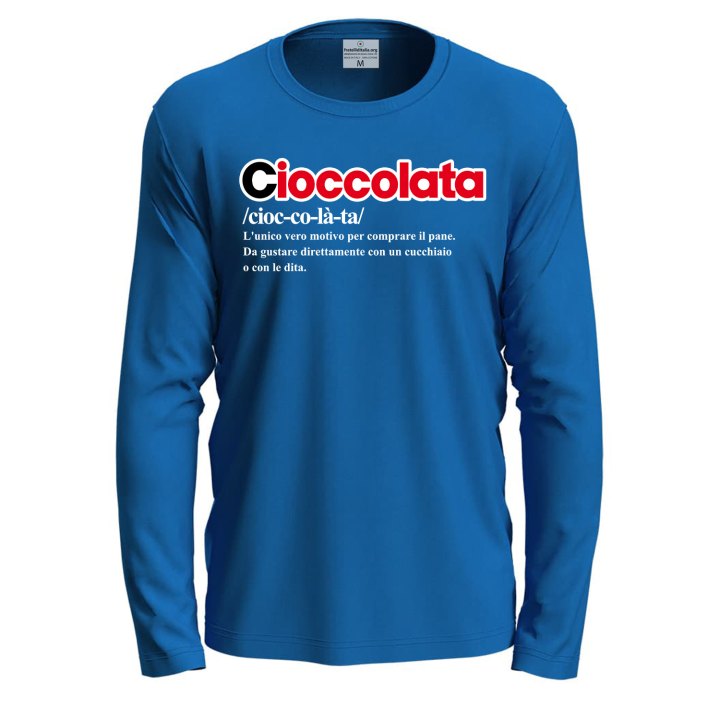 T-shirt a manica lunga con stampa DTF "DEFINIZIONE CIOCCOLATA", idea regalo disponibile in diversi colori e taglie.