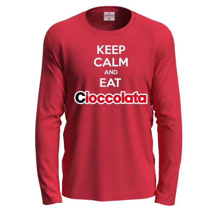 T-shirt maglietta a manica lunga KEEP CALM AND EAT CIOCCOLATA Idea regalo cioccolato bar cioccolateria lavoro bar
