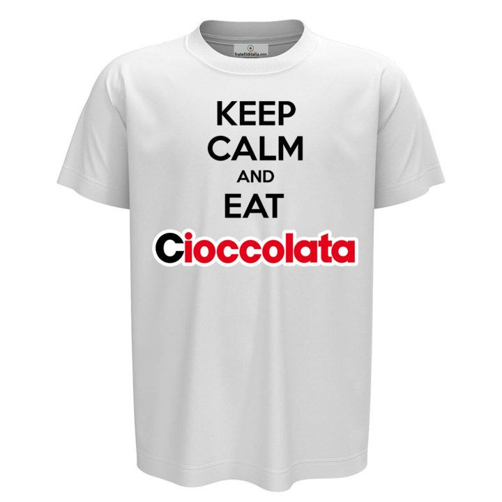 T-shirt maglia unisex a manica corta  "KEEP CALM AND EAT CIOCCOLATA" regalo cioccolato divertente