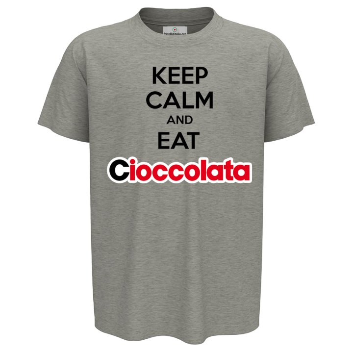 T-shirt bambino mezza manica con stampa a "KEEP CALM AND EAT CIOCCOLATA" , idea regalo bambino