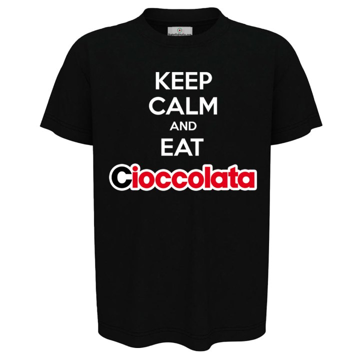 T-shirt maglia unisex a manica corta  "KEEP CALM AND EAT CIOCCOLATA" regalo cioccolato divertente