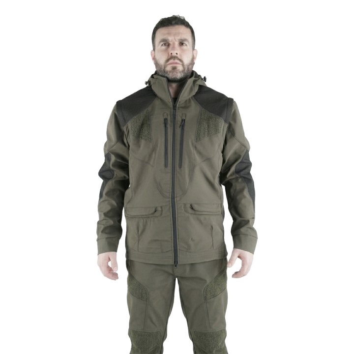 Giacca Softshell Alta Resistenza con maniche staccabili microfibra impermeabile Antistrappo verde e arancione