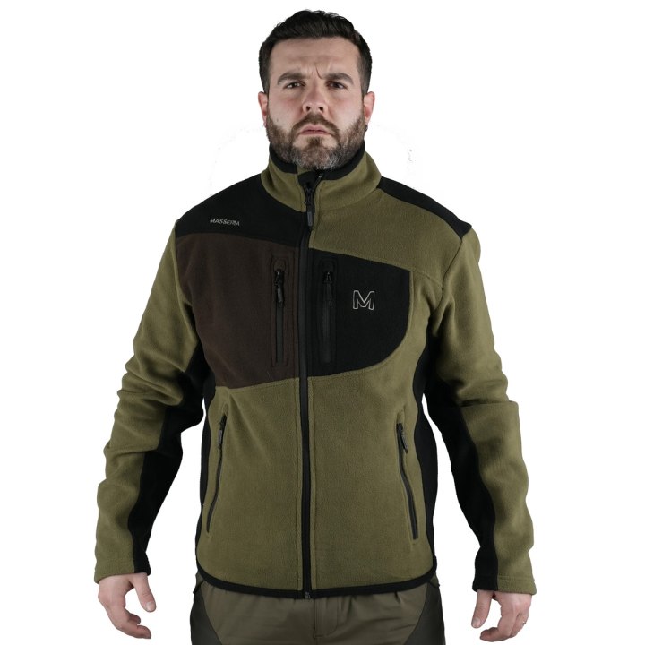 Maglione Pile da Caccia Masseria M12  bicolore ad alta visibilita e comfort termico con carniere posteriore in nylon idrorepellente
