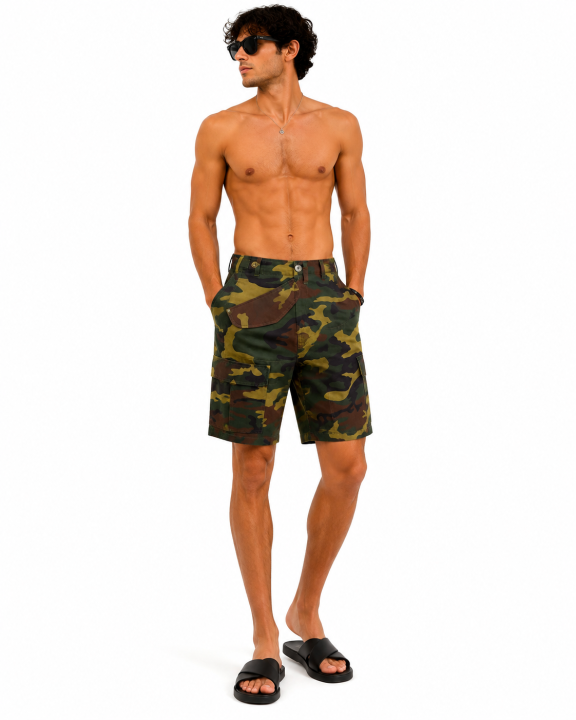 Bermuda pantalone corto short mimetico sportivo pesca estivo cotone uomo