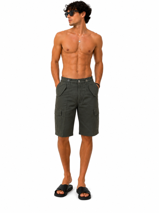Bermuda pantalone corto short mimetico sportivo pesca estivo cotone uomo