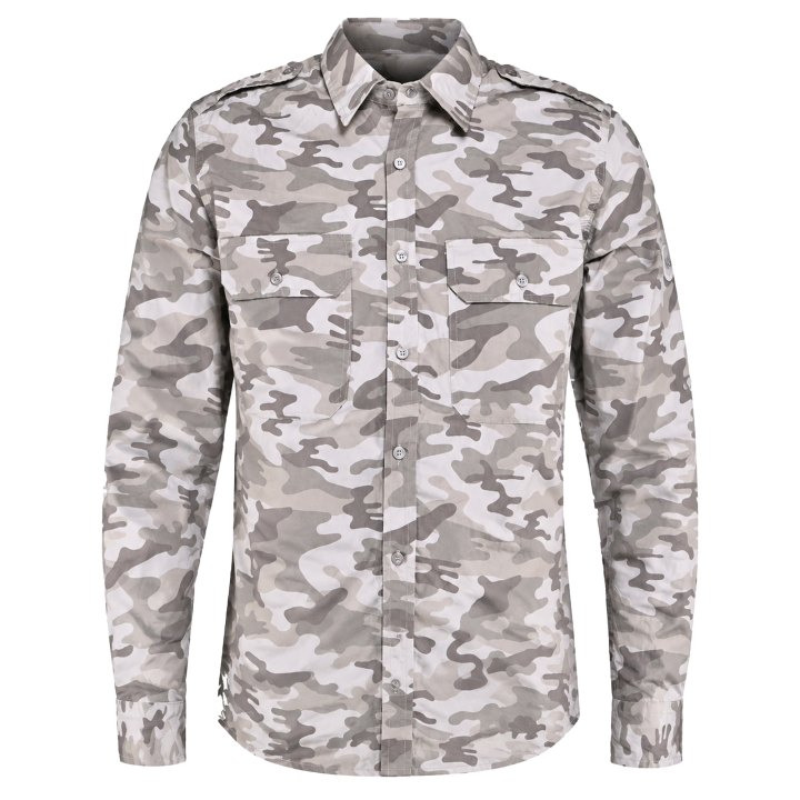 Camicia uomo caccia camo beige popeline bottoni tasche montagna abbigliamento tecnico