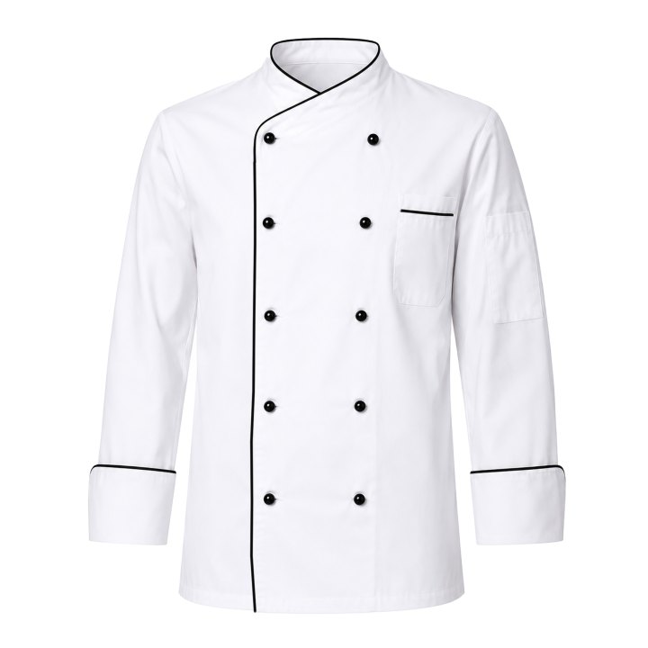 Giacca casacca cuoco cotone bianca profilo nero o blu con bottoncini - Personalizzabile con il tuo logo