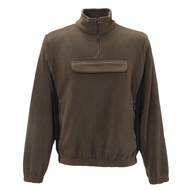 Felpa maglia maglione pile bicolore verde con tascone marsupio sul petto abbigliamento caccia