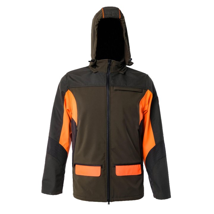 Giacca alta visibilita' in ottimo tessuto softshell Impermeabile caccia - Personalizzabile con il tuo logo