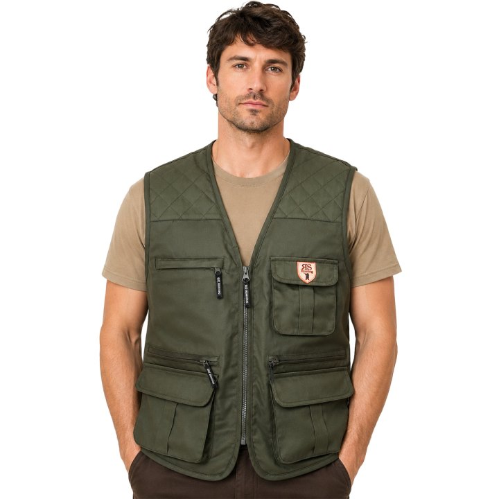 Gilet smanicato caccia uomo tasche carniere verde abbigliamento sportivo