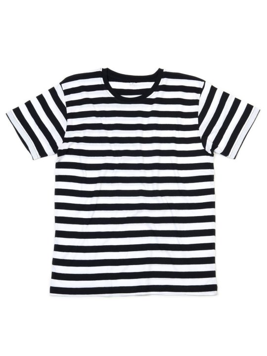 T-shirt in Jersey girocollo, tinta in filo con stampa a righe. Cucitura a doppio ago