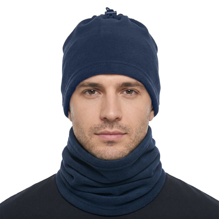Scaldacollo pile con laccio invernale neve un cappello colori verde  blu - Personalizzabile con il tuo logo