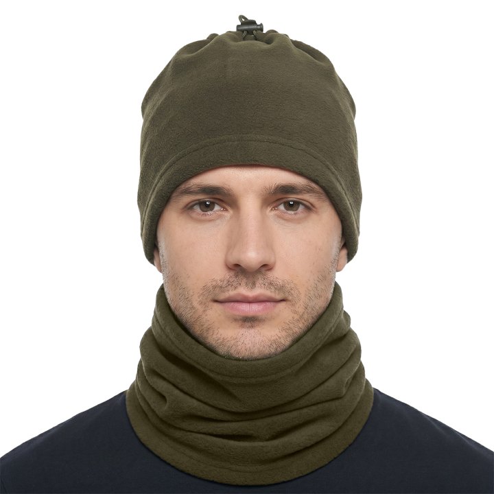 Scaldacollo pile con laccio invernale neve un cappello colori verde  blu - Personalizzabile con il tuo logo