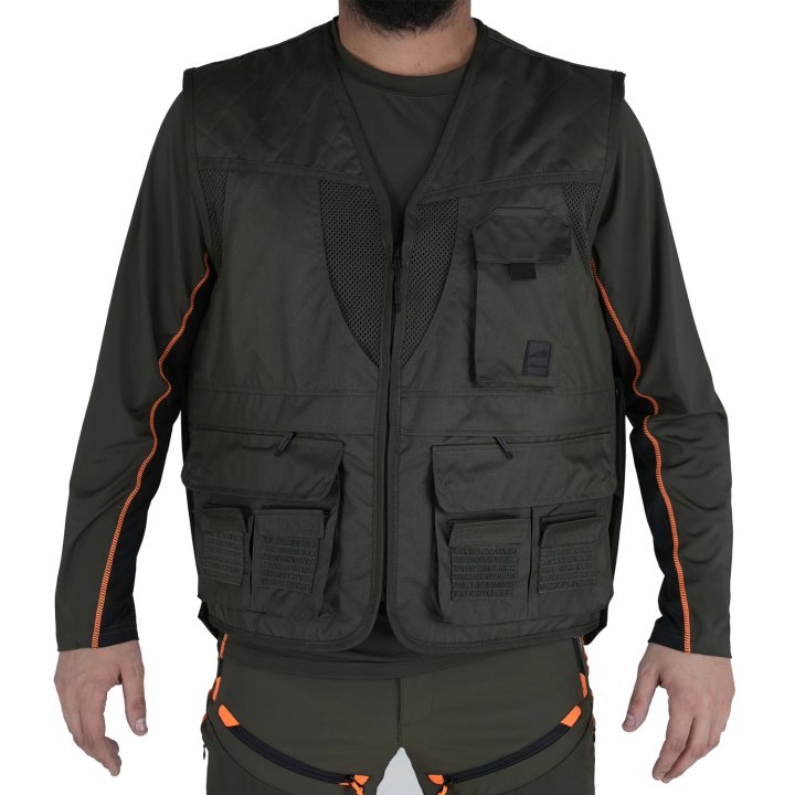 Gilet smanicato carniere membrana M-tex impermeabile caccia tascone posteriore staccabile