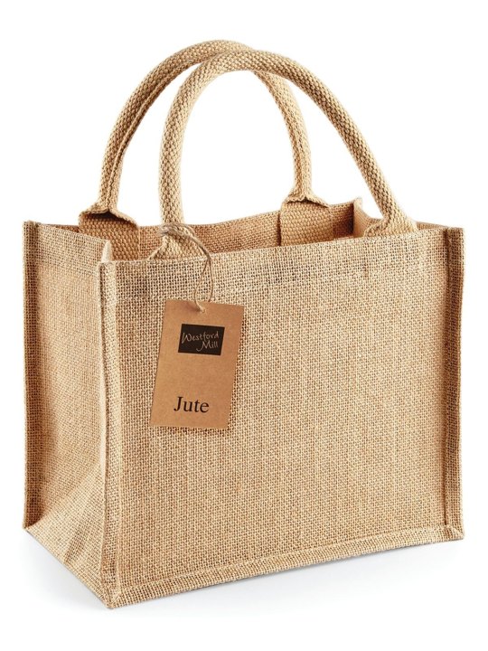 Mini Shopper Multiuso in Juta con Manici in Cotone Personalizzabile